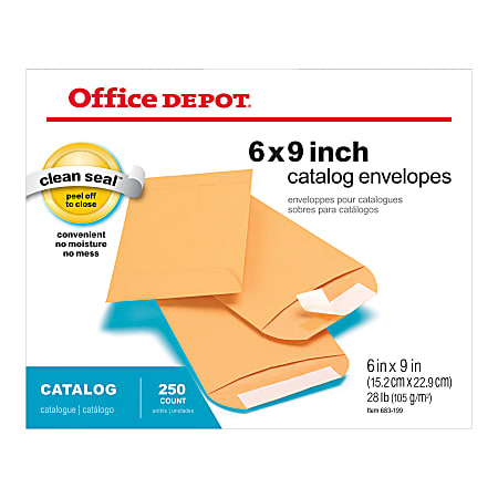 6" x 9" White Box of 100 Office Depot 683-154 Booklet Envelopes 