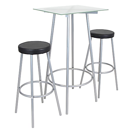 Lumisource Perka 41 3/4"H Square Silver Bar Table With 2 Silver Bar Stools