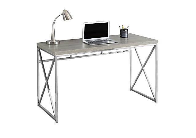 Monarch Specialties Contemporary 48"W Computer Desk With Framed Criss-Cross Legs, Chrome/Dark Taupe