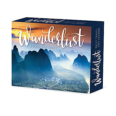 2025 Willow Creek Press Daily Desk Box Calendar, Travel, 5-1/2” x 6-1/4", Wanderlust Travel, January To December, 41086