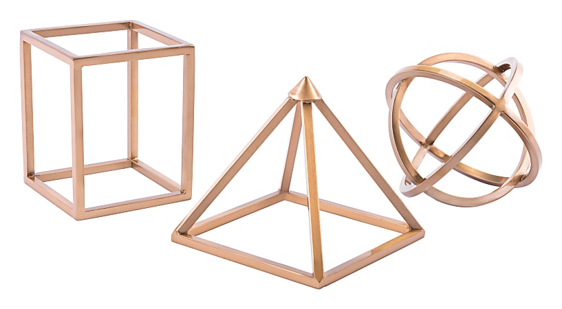 Zuo Modern Geo Shape Sculptures, Antique Brass, Set Of 3 Sculptures