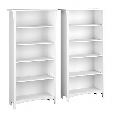 Bush Business Furniture Salinas 63"H 5-Shelf Bookcases, Shiplap Gray/Pure White, Set Of 2 Bookcases, Standard Delivery