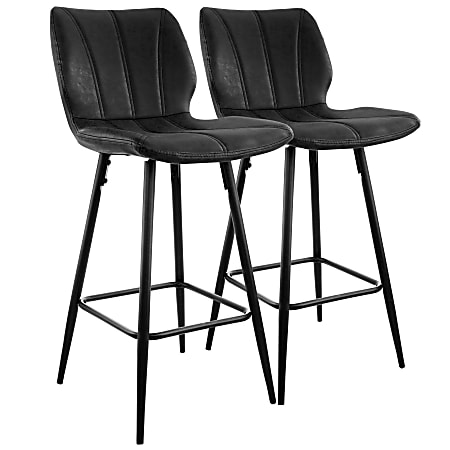 Elama Vintage Faux Leather Bar Stools, Black, Set Of 2 Stools