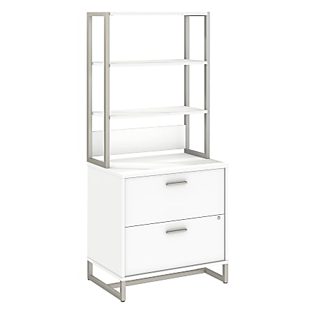 Bush Business Furniture Method 29-3/4"W x 19-3/4"D Lateral 2-Drawer File Cabinet With Hutch, White, Standard Delivery