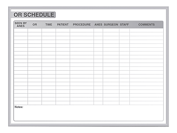 Ghent OR Schedule Magnetic Dry-Erase Whiteboard, 48" x 96", Aluminum Frame With Silver Finish