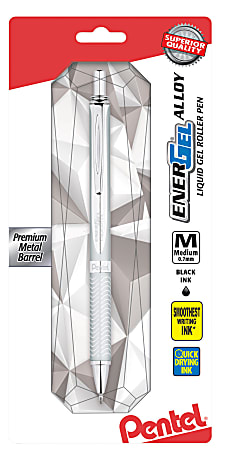 Pentel® EnerGel™ Alloy RT Retractable Gel Ink Pen, Medium Point, Metallic Silver Barrel, Black Ink