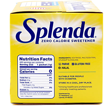 Splenda Single-serve Sweetener Packets - 0.035 oz (1 g) - Artificial Sweetener - 6/Carton - 400 Per Box Splenda Single-serve Sweetener Packets - 0.035 oz (1 g) - Artificial Sweetener - 6/Carton - 400 Per Box