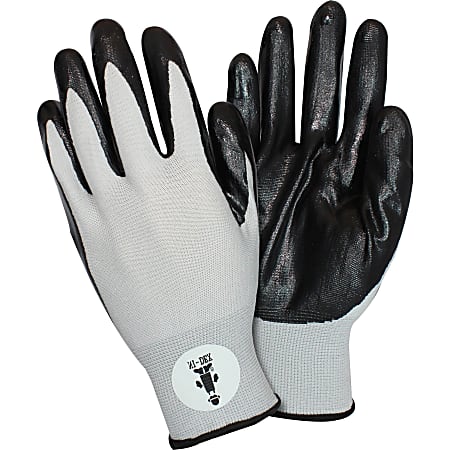 Safety Zone Black/Gray Coated Knit Gloves - Nitrile Coating - Medium Size - Black, Gray - Knitted - For Industrial