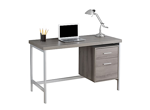 Monarch Specialties Contemporary Computer Desk , 2-Drawers, Dark Taupe/Silver