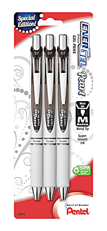 Pentel® EnerGel™ Deluxe Pearl Pens, Medium Point, 0.7 mm, 54% Recycled, Pearl White Barrel, Black Ink, Pack Of 3 Pens