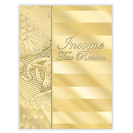 ComplyRight&reg; Tax Presentation Folder, "Income Tax Return", Double Pockets, Gold, 9" x 12", Pack of 50