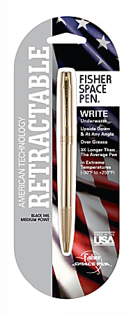 Fisher M4 Retractable Ballpoint Space Pen, 1.0 mm, Brass Barrel, Black Ink