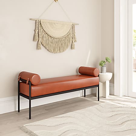 Zuo Barrow Faux Leather Bench, 24-13/16”H x 55-15/16”W x 16-1/8”D, Brown