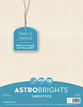 Wausau Astrobrights® Card Stock, Letter Paper Size, 70 Lb, Natural Pearl Linen, Pack Of 25 Sheets