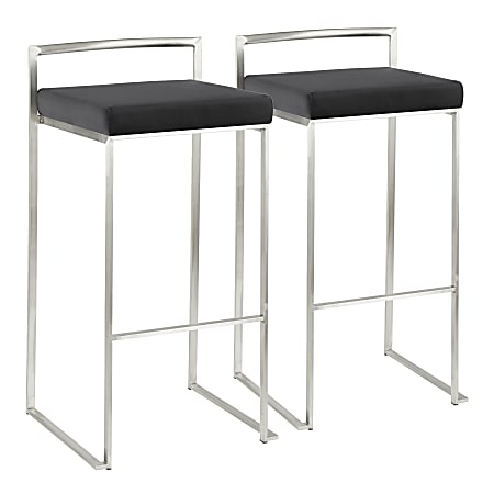 LumiSource Fuji Stackable Bar Stools, Silver/Black, Set Of 2 Stools