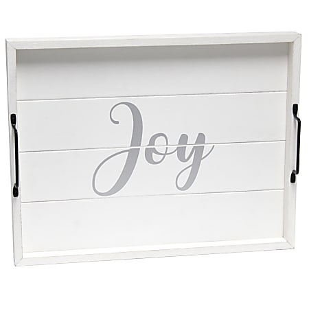 Elegant Designs Decorative Serving Tray, 2-1/4”H x 12”W x 15-1/2”D, White Wash Joy