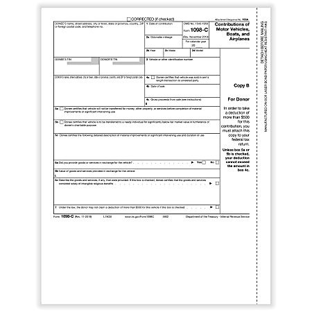 ComplyRight™ 1098-C Tax Forms, Donor Copy B, Laser, 8-1/2" x 11", Pack Of 50 Forms