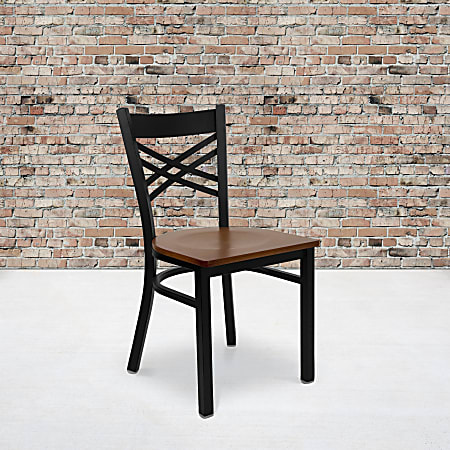 Flash Furniture X Back Restaurant Accent Chair, Cherry Seat/Black Frame