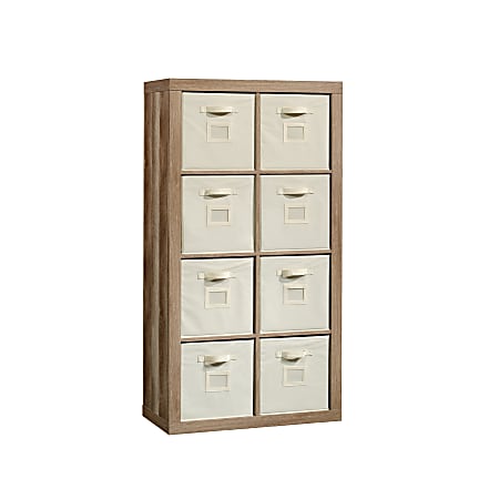 Sauder® Stow-Away 8-Cube Organizer With Fabric Bins, 57-7/8"H x 30-7/8"W x 15-3/8"D, Lintel Oak