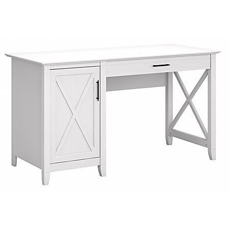 Bush Furniture Key West 54"W Computer Desk With Storage, Pure White Oak, Standard Delivery