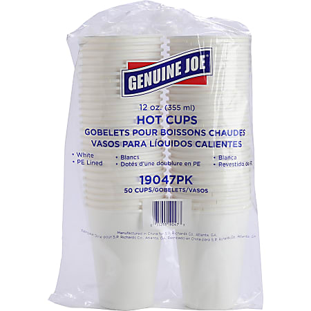 Genuine Joe Lined Disposable Hot Cups - 12 fl oz - 250 / Bundle - White - Polyurethane - Hot Drink