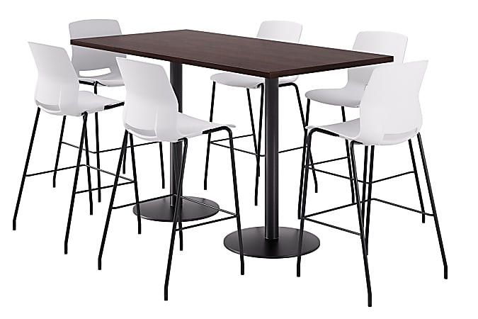 KFI Studios Proof Bistro Rectangle Pedestal Table With 6 Imme Barstools, 43-1/2"H x 72"W x 36"D, Cafelle/Black/White Stools