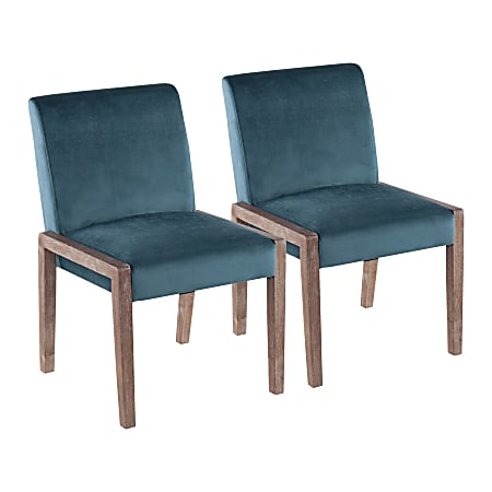 LumiSource Carmen Contemporary Dining Chairs, White Washed/Crushed Teal Velvet, Set Of 2 Chairs