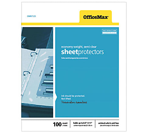 OfficeMax Top-Load Sheet Protectors, 11" x 8 1/2", Semi-Clear, Box Of 100