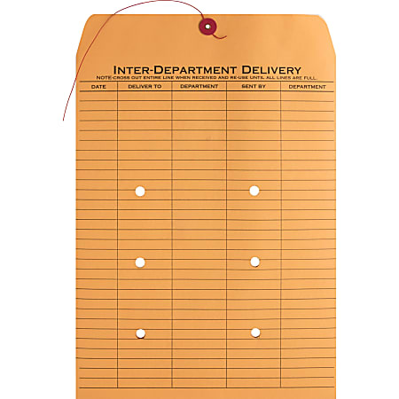 Business Source 2-sided Inter-Department Envelopes, 10" x 13", 28 Lb, Button & String, Kraft, Box Of 100