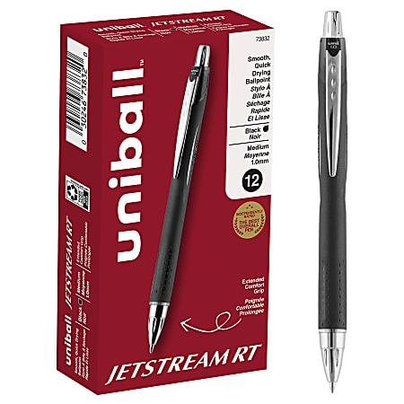 uni-ball® Jetstream™ RT Retractable Ballpoint Pens, Bold Point, 1.0 mm, Black Barrel, Black Ink, Pack Of 12