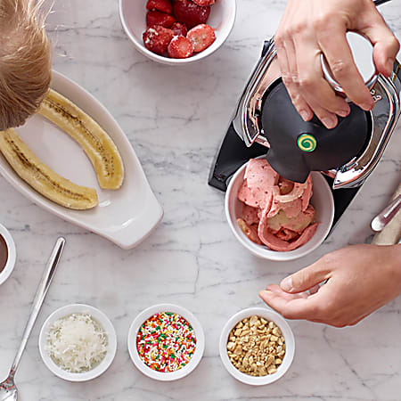 Edgecraft Yonanas Deluxe Non Dairy Frozen Fruit Soft Serve Dessert Maker 10 14 x 15 58 x 6 12 Hot Pink ODP Business Solutions