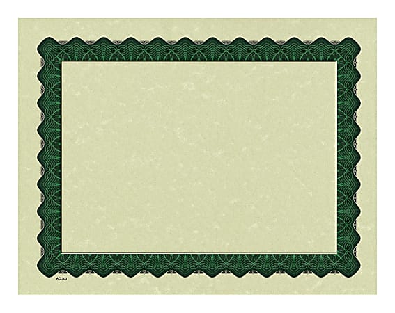 Great Papers! Metallic Border Printed Parchment Certificates, 8 1/2" x 11", Green, Pack of 25