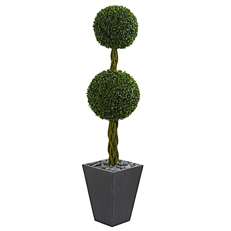 Nearly Natural Double Ball Boxwood Topiary 60”H Artificial UV Resistant Indoor/Outdoor Tree With Planter, 60”H x 14”W x 14”D, Green