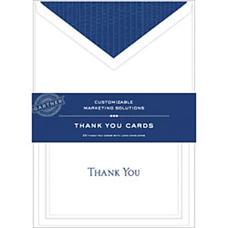 Gartner Studios® Thank You Cards, 5 1/4" x 3 3/4", White With Blue Accents, Pack Of 20