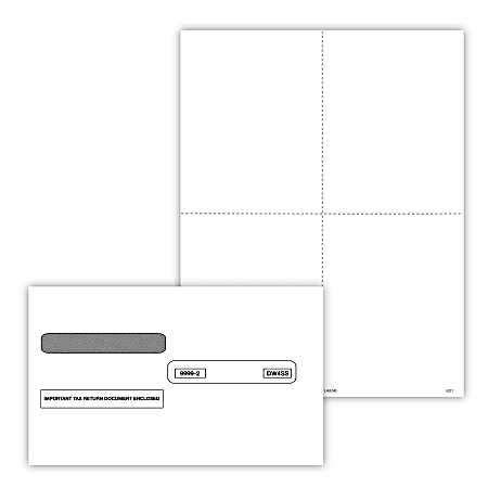 ComplyRight® W-2/1099 Blank Tax Forms With Envelopes, Recipient Copy Only (No Backer), 4-Up (Box), 8-1/2" x 11", Pack Of 50