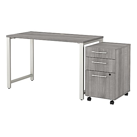 Bush Business Furniture 400 Series 48"W x 24"D Table Desk With 3-Drawer Mobile File Cabinet, Platinum Gray, Standard Delivery