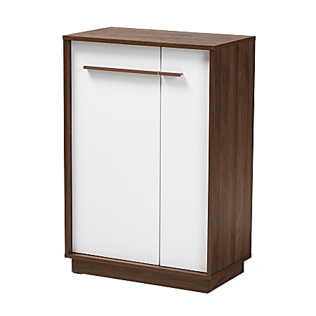 Baxton Studio Mette 2-Tone 5-Shelf Entryway Shoe Cabinet, White/Walnut