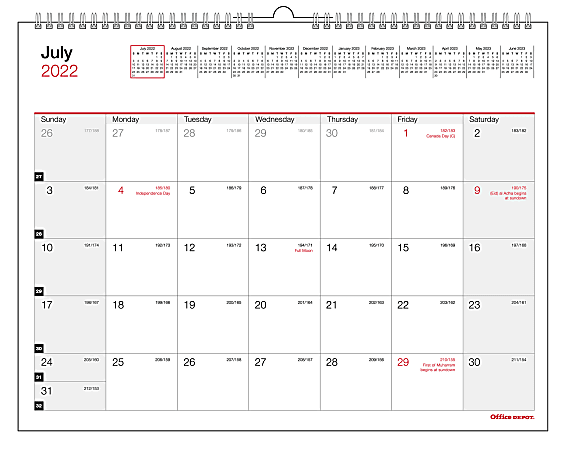 Office Depot® Brand Monthly Academic Wall Calendar, 8-1/2" x 11", 30% Recycled, July 2022 to June 2023