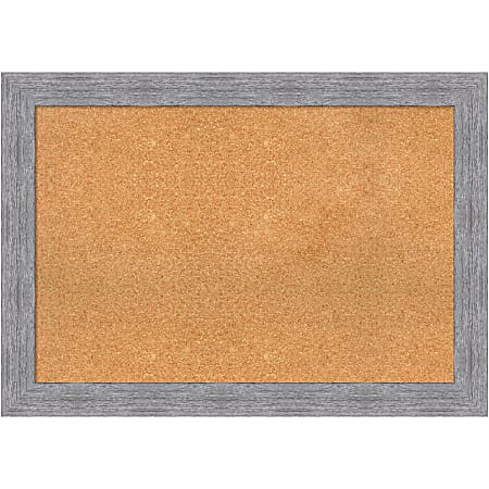 Amanti Art Rectangular Non-Magnetic Cork Bulletin Board, Natural, 41” x 29”, Bark Rustic Gray Plastic Frame