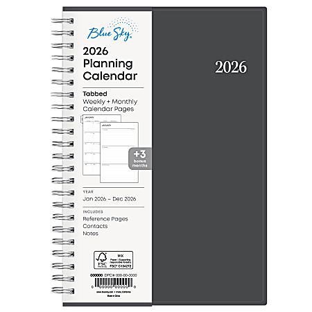2026 Blue Sky Weekly/Monthly Planner, 5" x 8", Passages/Charcoal Metallic, January To December, 100010
