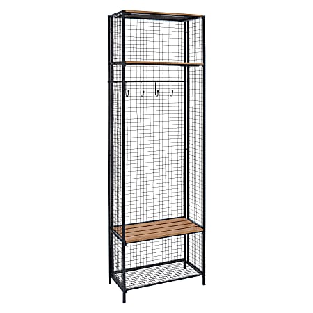 Linon Griffin Grid Locker Coat Rack, 72"H x 24-1/4"W x 12"D, Black/Brown