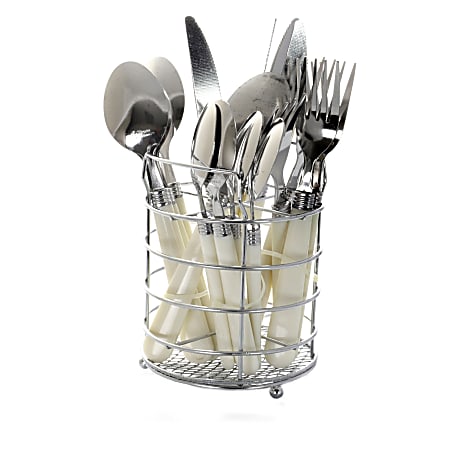 Gibson Sensations II Stainless-Steel 16-Piece Flatware Set With Caddy, White