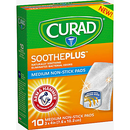 Curad SoothePlus Medium Non-stick Pads - 3" x 4" - 10/Box - White