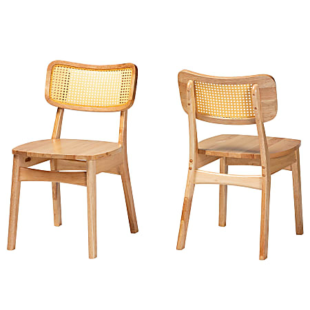 Baxton Studio Tadeo Mid-Century Modern Wood and Rattan Dining Chairs, Oak Brown, Set Of 2 Chairs