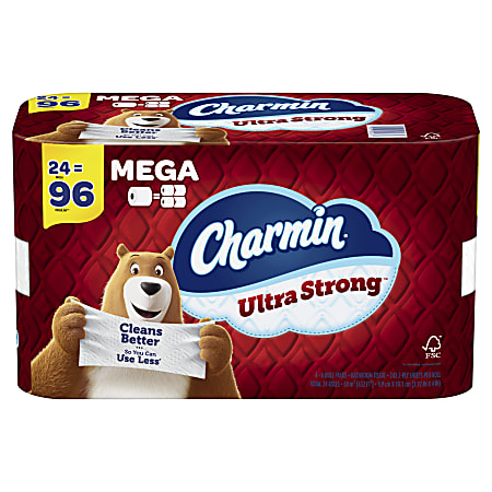 Charmin Ultra Strong Mega Roll Toilet Paper, 4" x 4", 242 Sheets Per Roll, Pack Of 24 Rolls