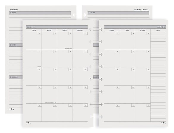 TUL® Discbound Weekly/Monthly Refill Pages, Junior Size, January to December 2019