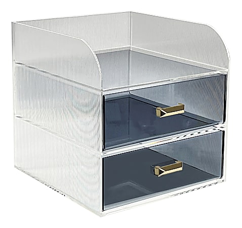 Realspace&reg; Lucenti Acrylic 2-Drawer Desktop Organizer, 7"H x 7"W x 7"D, Clear/Black