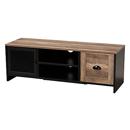 Baxton Studio Connell 2-Tone 2-Door TV Stand For 43.3" TVs, Natural Brown/Black