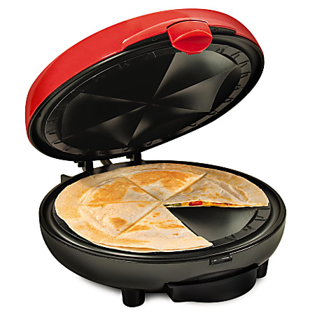 Taco Tuesday Deluxe 6-Wedge Electric Quesadilla Maker, 5” x 9-1/2”, Red/Black