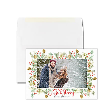 Custom Photo Holiday Cards With Envelopes, 7" x 5", Be Merry, Box Of 25 Cards